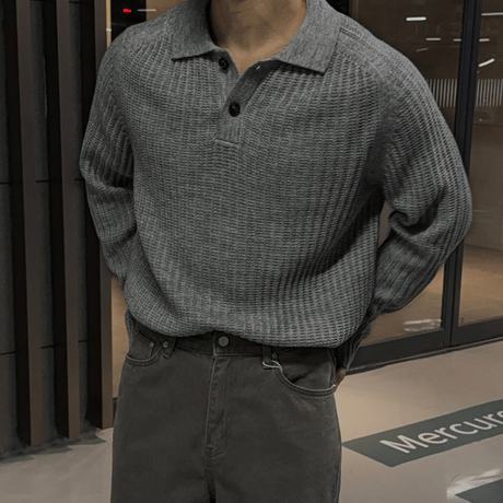minimal polo knit pullover /2color　VM1448