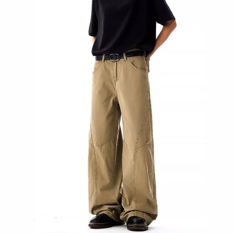 seam curved wide denim pants　VM1186