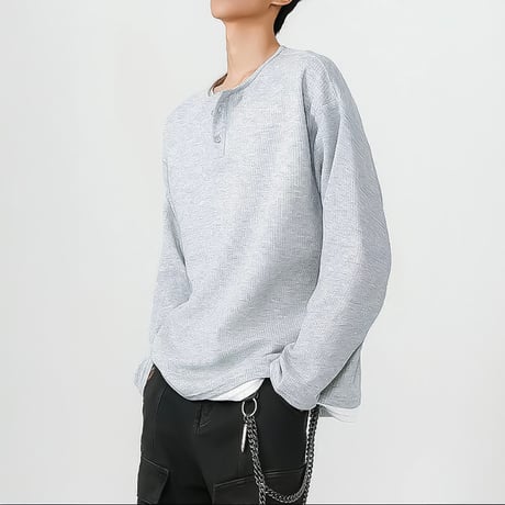 loose waffle henley neck /2color　VM1176