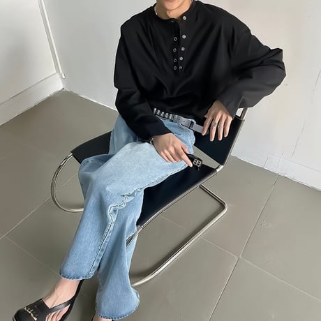 asymmetry snap drape L/S tee /2color　VM1194