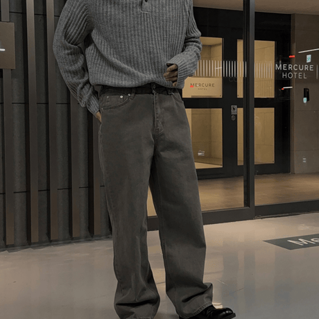 minimal polo knit pullover /2color　VM1448