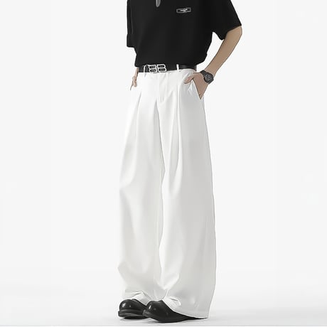minimal tucked wide slacks /2color　VM1180