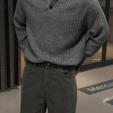 minimal polo knit pullover /2color　VM1448