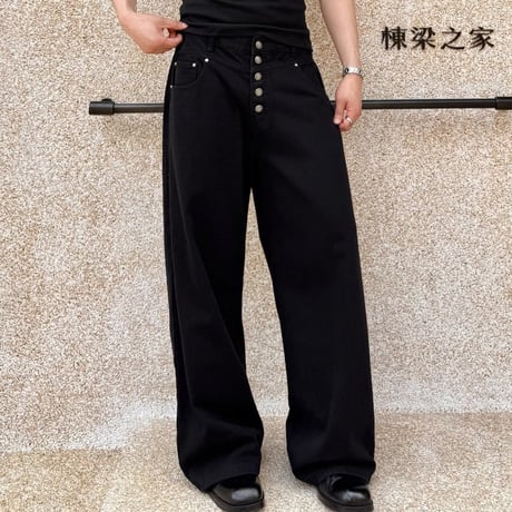 button fly wide denim pants /4color　VM1432