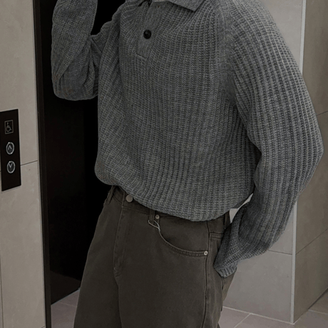 minimal polo knit pullover /2color　VM1448