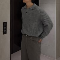 minimal polo knit pullover /2color　VM1448