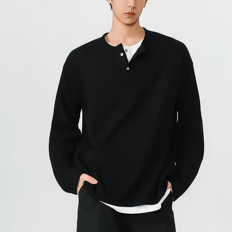 loose waffle henley neck /2color　VM1176