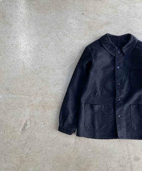 1950s Dead-stock French Black Moleskin Work Jacket(1950年代頃フランス, ブラックモールスキンワークジャケット)