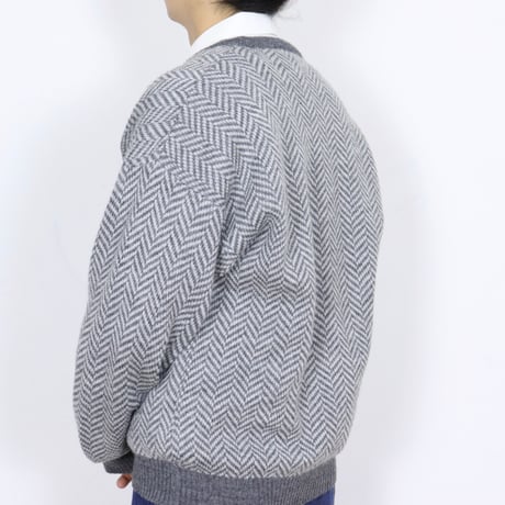 French Vintage Herringbone V-Neck Knit 1980s.