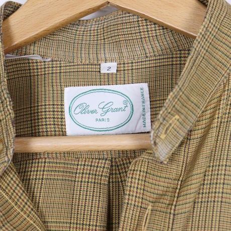 French Vintage Glen Check No Collar Shirts 1980s