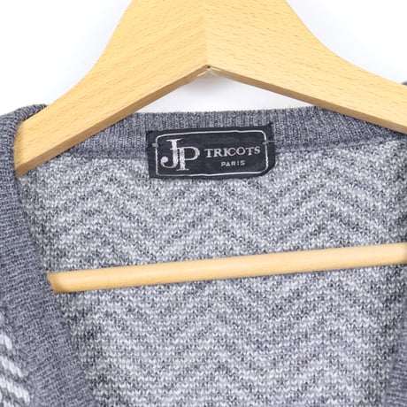 French Vintage Herringbone V-Neck Knit 1980s.