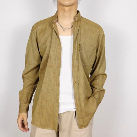 French Vintage Glen Check No Collar Shirts 1980s