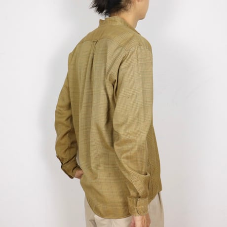 French Vintage Glen Check No Collar Shirts 1980s