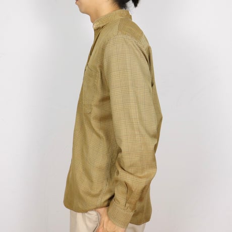 French Vintage Glen Check No Collar Shirts 1980s