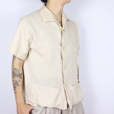 German Vintage Mesh Panel Open Collar Shirt 1960s