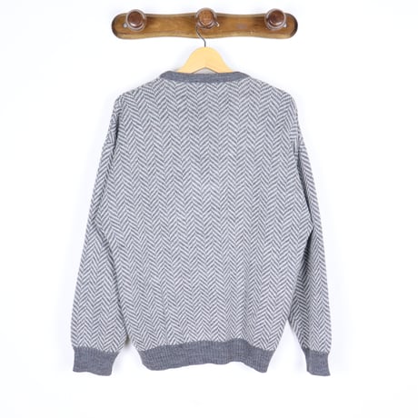 French Vintage Herringbone V-Neck Knit 1980s.