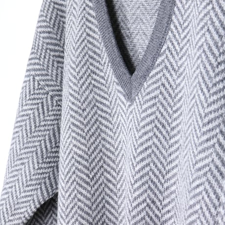 French Vintage Herringbone V-Neck Knit 1980s.