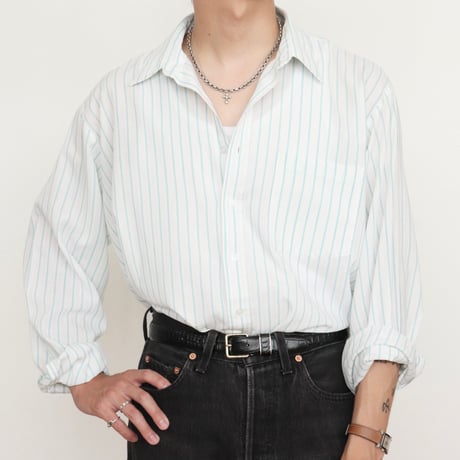 Euro Vintage Green Stripe Dress Shirts 1980s