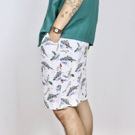 Euro Vintage Mulch Print Viscose Easy Shorts 1980s