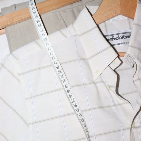 Italian Vintage Windowpane Check BD S/S Shirts 1980-90s