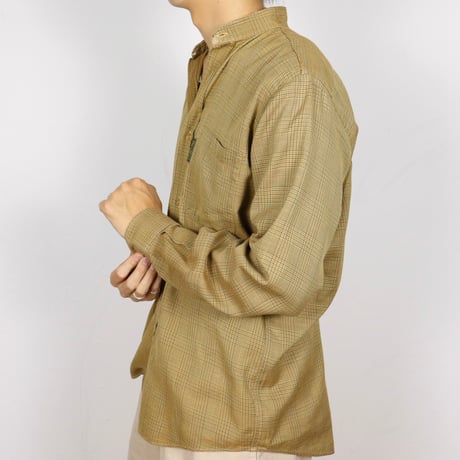 French Vintage Glen Check No Collar Shirts 1980s