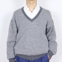 French Vintage Herringbone V-Neck Knit 1980s.