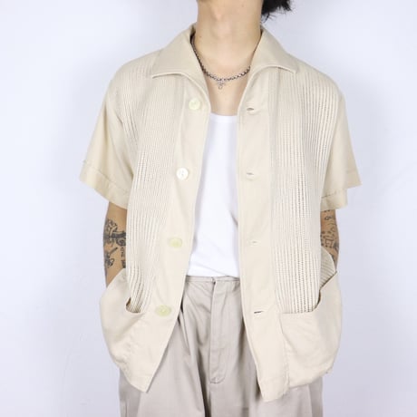 German Vintage Mesh Panel Open Collar Shirt 1960s