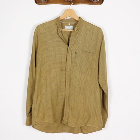 French Vintage Glen Check No Collar Shirts 1980s
