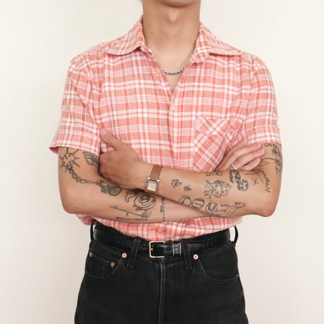 Euro Vintage Orange Plaid S/S Shirts 1970s