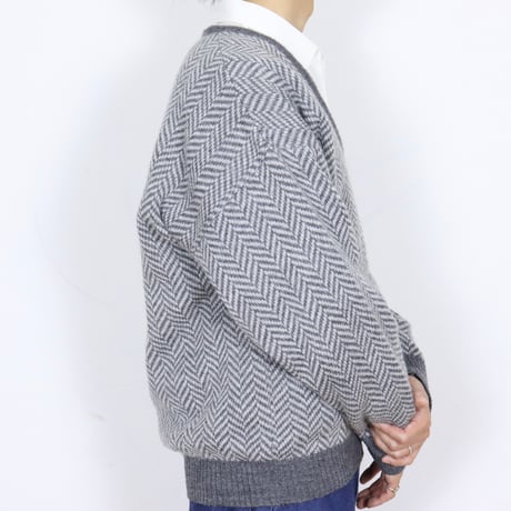 French Vintage Herringbone V-Neck Knit 1980s.