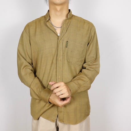 French Vintage Glen Check No Collar Shirts 1980s