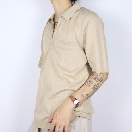 French Vintage Half Zip Knit Polo Shirt 1980s