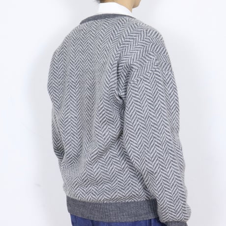 French Vintage Herringbone V-Neck Knit 1980s.