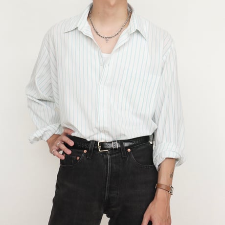Euro Vintage Green Stripe Dress Shirts 1980s