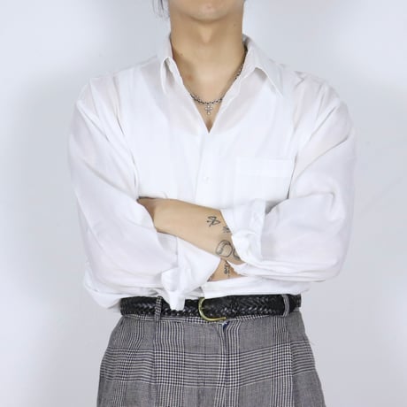 Euro Vintage White Tonal Stripe Dress Shirts 1990s