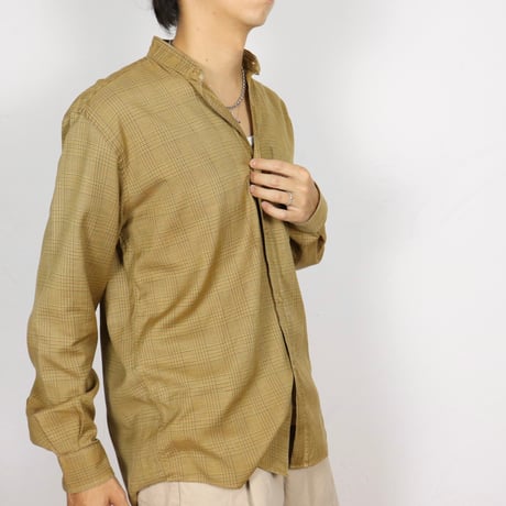 French Vintage Glen Check No Collar Shirts 1980s