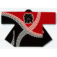 大人用顔料染祭り法被【そろばん玉半纏帯付き/黒・赤に祭と吉原繋ぎ】s9487