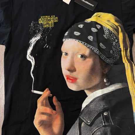 【新品タグ付】フェルメール パロディ Tシャツ L 黒 ライダース タバコ 両面