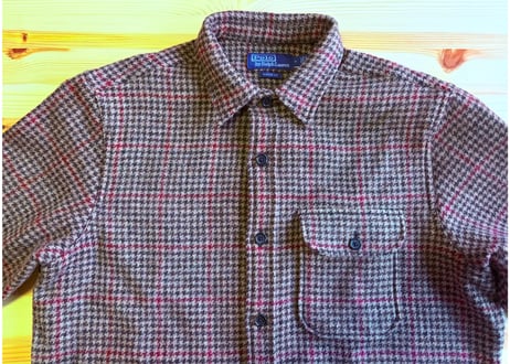 POLO RALPH LAUREN ポロラルフローレン　スエードパッチウールチェックオーバーシャツ　M（US）ウールブレンド