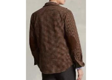 POLO RALPH LAUREN ポロラルフローレン　スエードパッチウールチェックオーバーシャツ　M（US）ウールブレンド