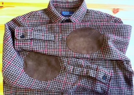 POLO RALPH LAUREN ポロラルフローレン　スエードパッチウールチェックオーバーシャツ　M（US）ウールブレンド