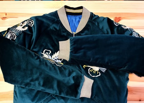 テーラー東洋　TAILOR TOYO 別珍スカジャン　白龍リバーシブル　深緑/青/ゴールド　Mサイズ　男女兼用