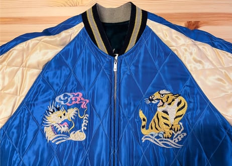 テーラー東洋　TAILOR TOYO 別珍スカジャン　白龍リバーシブル　深緑/青/ゴールド　Mサイズ　男女兼用