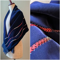 ショール★リボン刺繍・ネイビー・紺・レース★１.5m×43cm