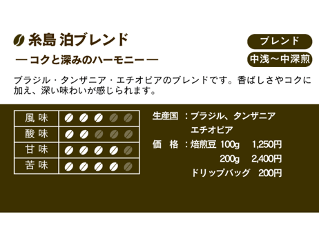 自家焙煎コーヒー豆　糸島泊ブレンド