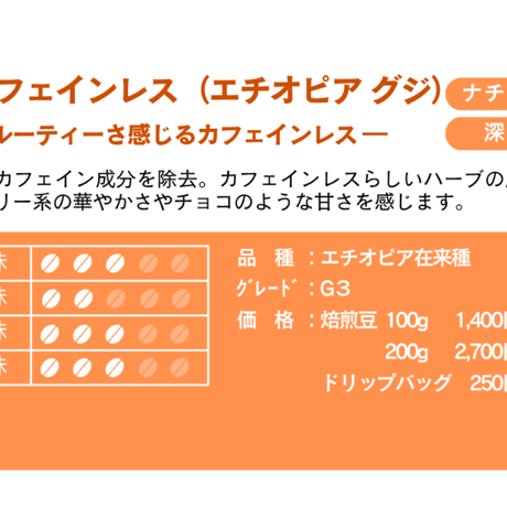 自家焙煎コーヒードリップバッグ　カフェインレス（エチオピア・グジ）