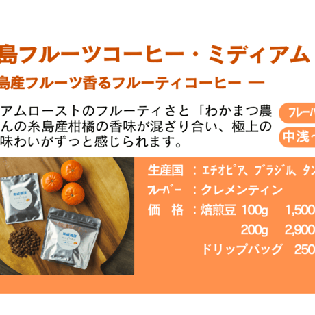 自家焙煎コーヒー豆　糸島フルーツコーヒー・ミディアム