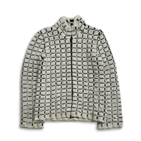 【LAZIVA / Made in Europe】Textured Grid Pattern Zip-Up Knit Jacket