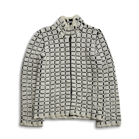 【LAZIVA / Made in Europe】Textured Grid Pattern Zip-Up Knit Jacket