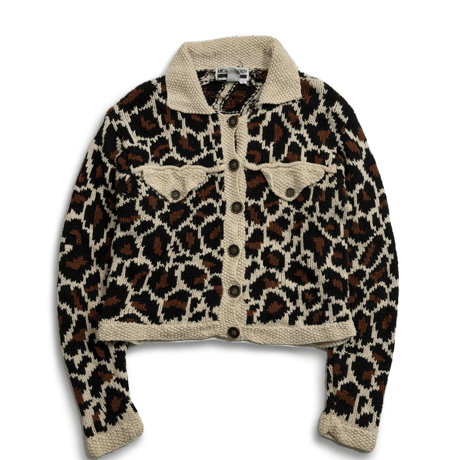 【MICHAEL SEROY】Vintage Cropped Leopard Pattern Knit Jacket